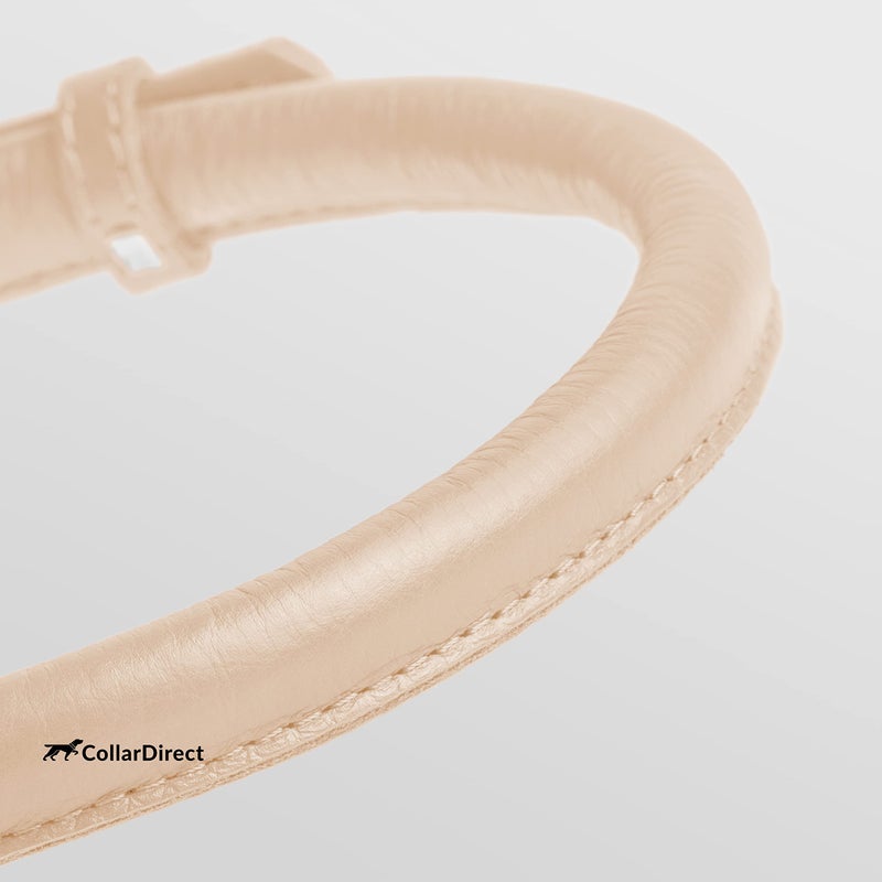 CollarDirect Rolled Leather Dog Collar, Soft Padded Round Puppy Collar, Handmade Genuine Leather Collar Dog Small Large Cat Collars 13 Colors (15-19 Inch, Beige Textured) - Image 2